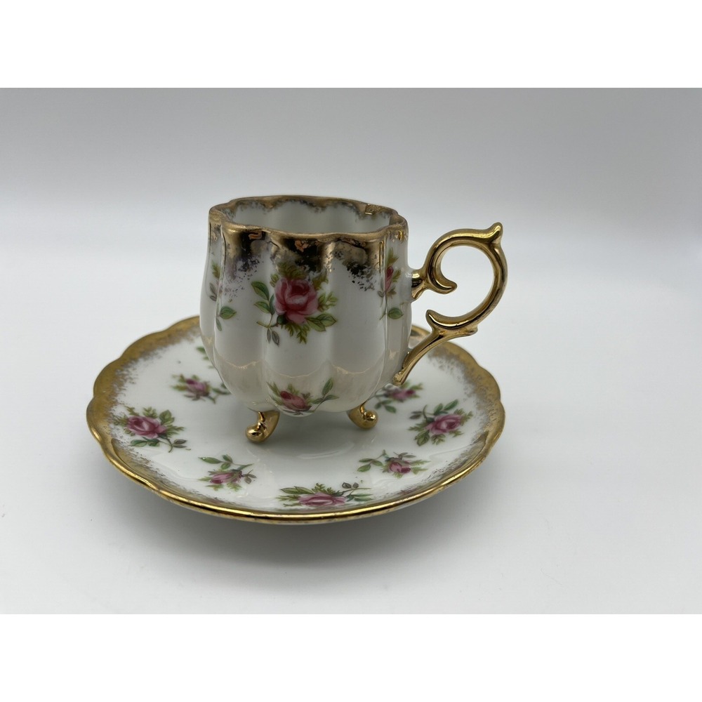 Vintage Napco Hand Painted Three Footed Demitasse Teacup and Saucer